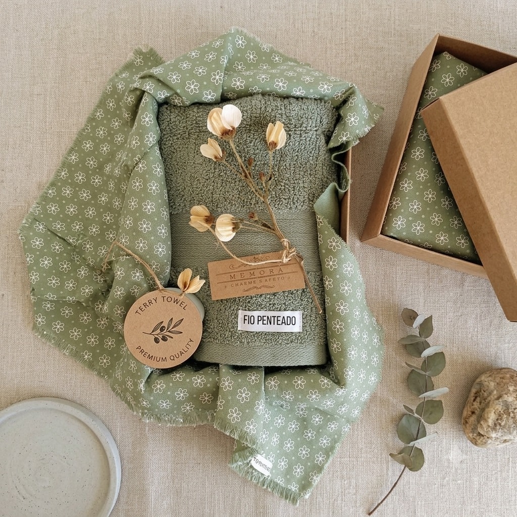 Harmonia Botânica: Toalha Chronos Verde & Vela Aroma de Café - Imagem 5