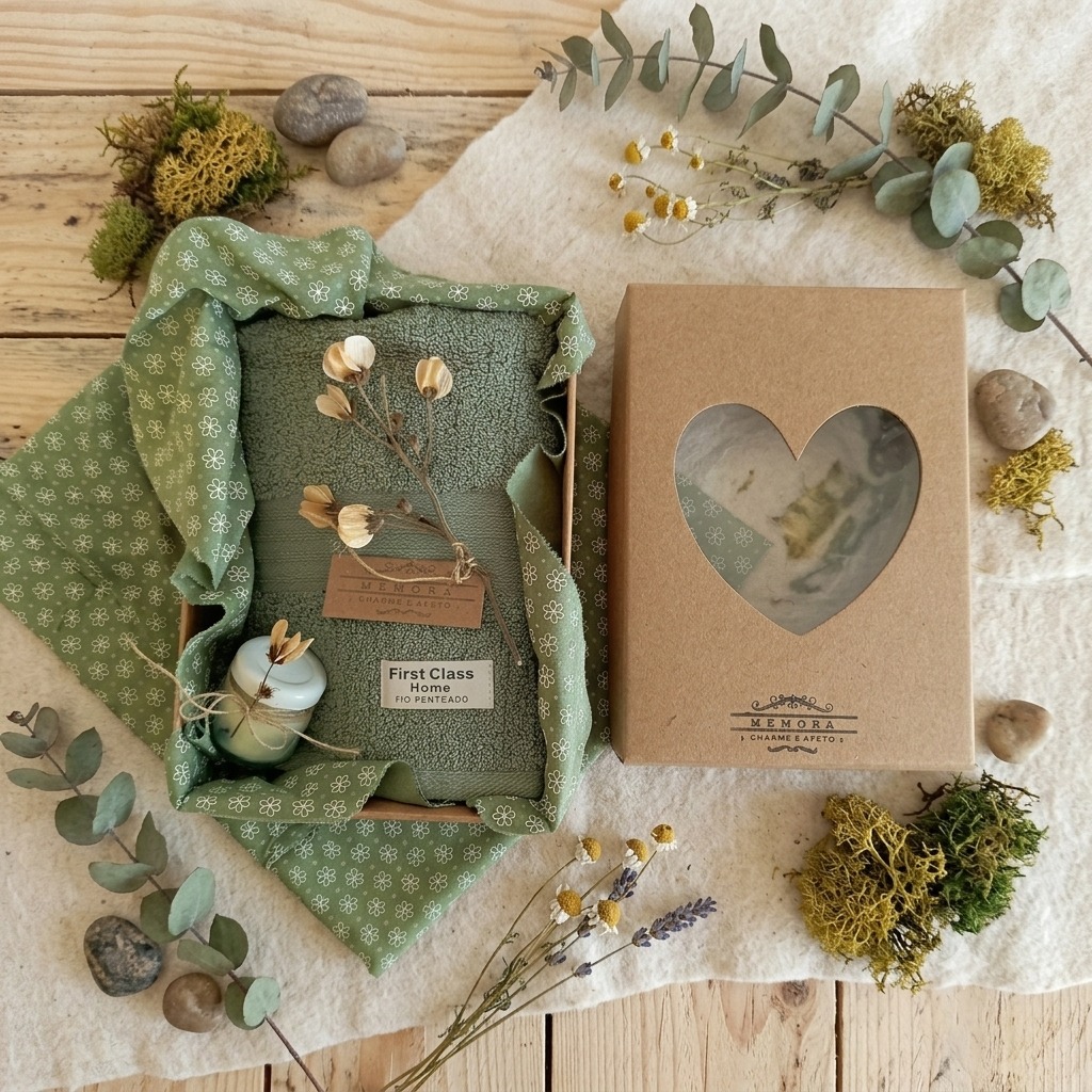 Harmonia Botânica: Toalha Chronos Verde & Vela Aroma de Café - Imagem 2